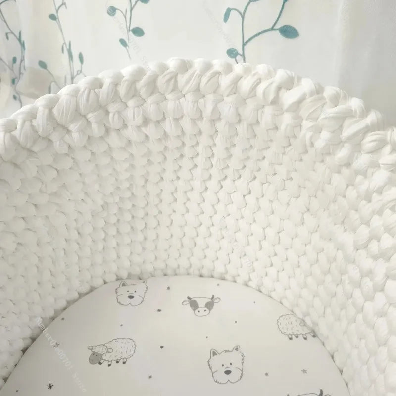 Baby Cradle Handwoven Beige Crochet Bassinet Portable Moses Basket Newborn Lounger with Wooden Stand and Soft Mattress
